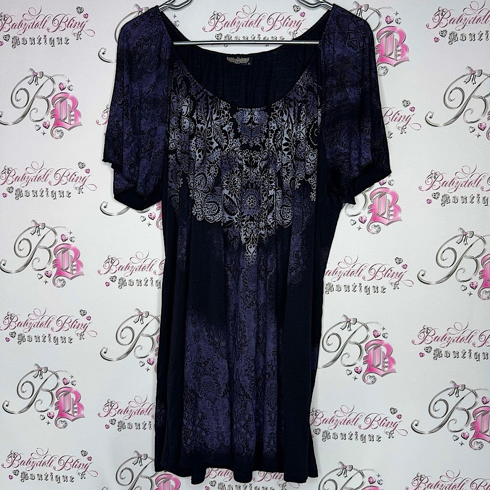 Vanilla sugar T-shirt crystal bling rhinestone diamonds paisley print boho biker